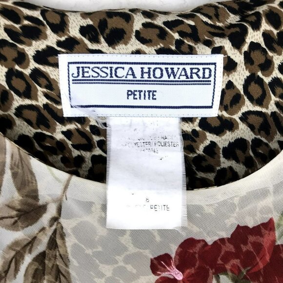 Vintage 90s Jessica Howard Petite Sheer Floral & Leopard Print Shift Dress, size - Picture 3 of 5